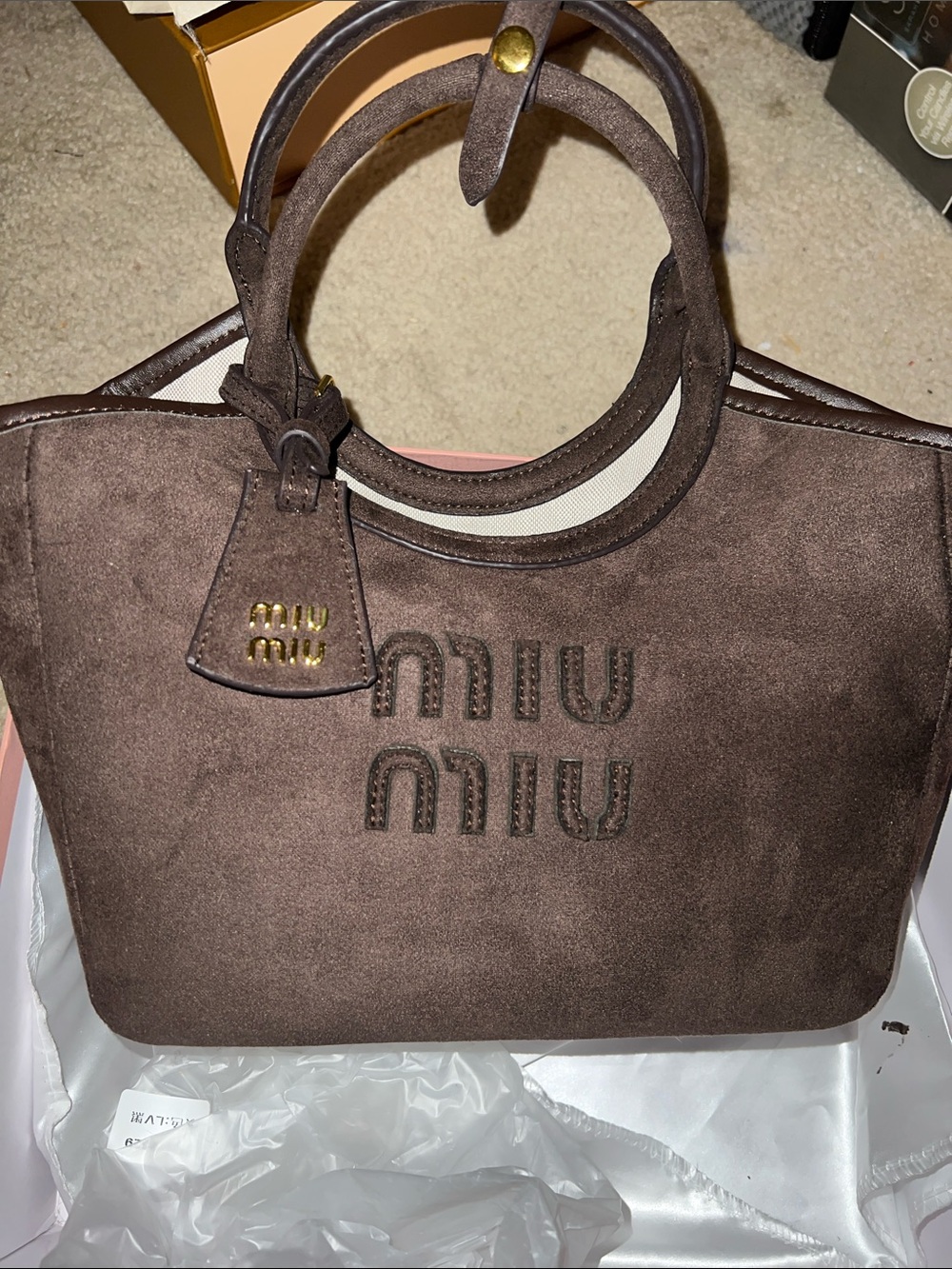 Small Chocolate Brown Suede Top-Handle Tote